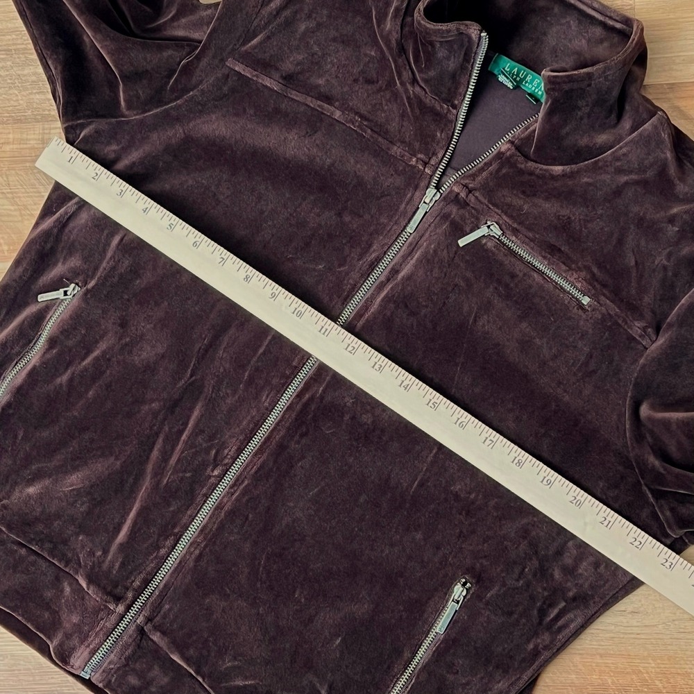 Lauren Ralph Lauren Velour Jacket Brown Full Zip Womens XL Cozy Chic luxury